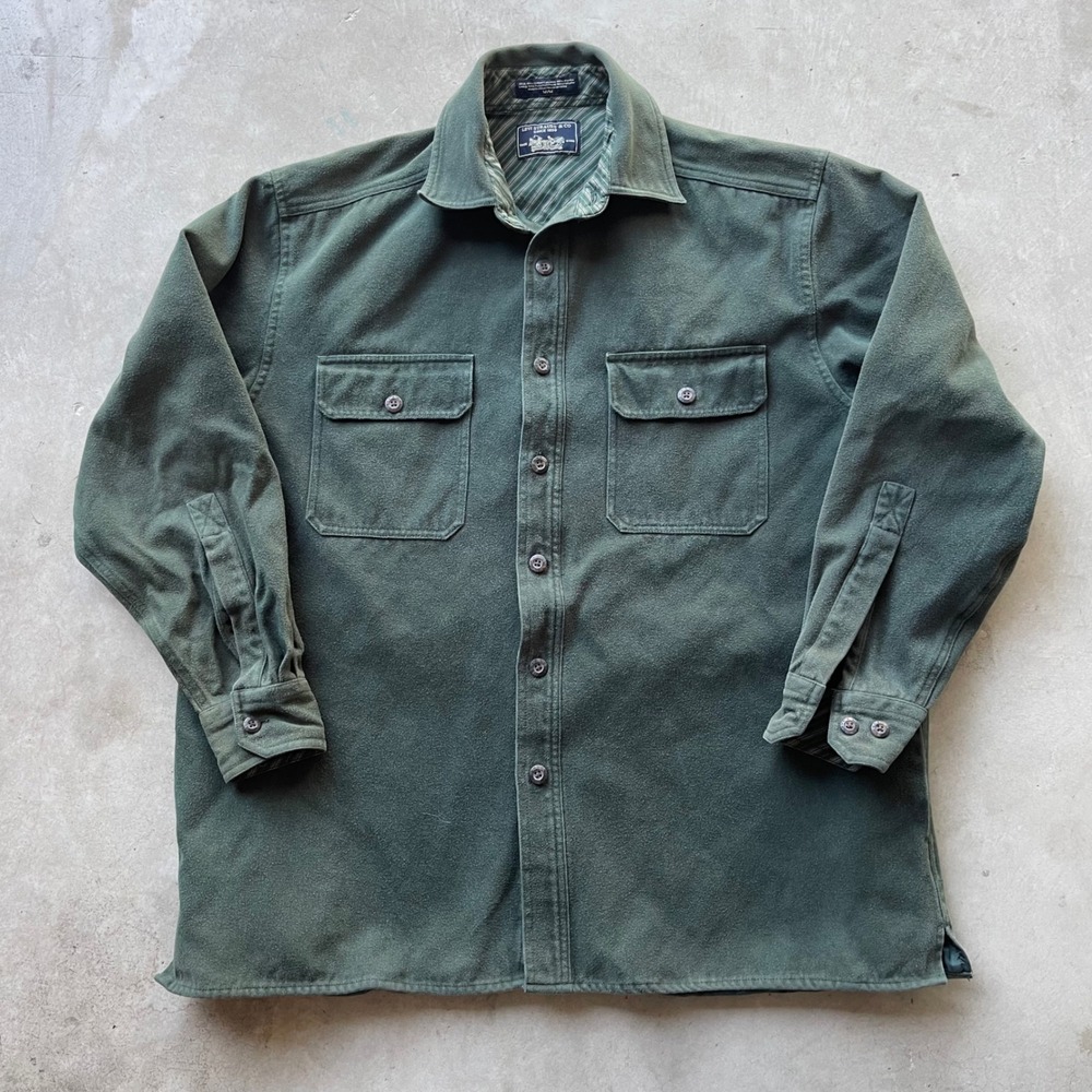 Levi Strauss & Co Mens Forest Green Cotton Chamois Work Shirt Medium Long Sleeve